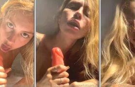 Giselia Bianca caprichando no sexo oral no brinquedo enquanto gravava um vídeo
