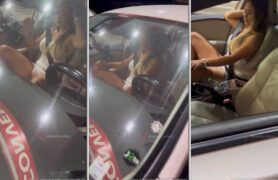 Sammy Gomes, conhecida por seus vídeos no OnlyFans, foi flagrada exibindo suas bucetinha dentro do carro em um posto de gasolina