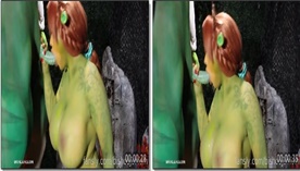Juliette Michele fazendo cosplay da Fiona e fazendo um boquete no Shrek