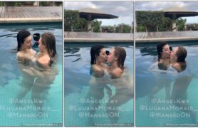 Luana Morais e Angel Kwy mostrando tudo e se beijando na piscina